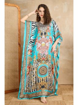 LABEL AARNA - Women Royal Tides Soft Satin Kaftan Dress with Rhinestones