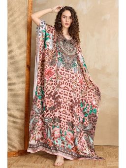 LABEL AARNA - Women Petal Crown Soft Satin Kaftan Dress with Rhinestones