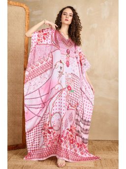 LABEL AARNA - Women Rosac Empress Soft Satin Kaftan Dress with Rhinestones