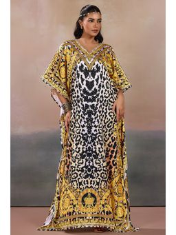 LABEL AARNA - Golden Black Women Grace Soft Satin Kaftan Dress