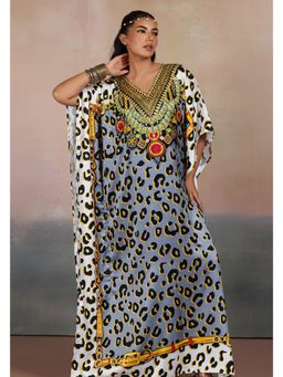 LABEL AARNA - Grey Women Safari Chic Luxe Soft Satin Kaftan Dress
