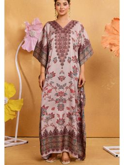 LABEL AARNA - Desert Pink Women Garden Soft Satin Kaftan Dress