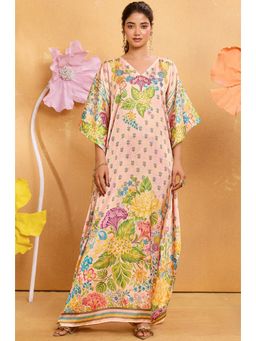 LABEL AARNA - Women Secret Garden Soft Satin Kaftan Dress with Rhinestone Digital Print