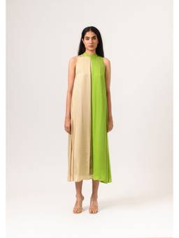 NEORA BY NEHAL CHOPRA - Ecru And Green Halter Neck Dress
