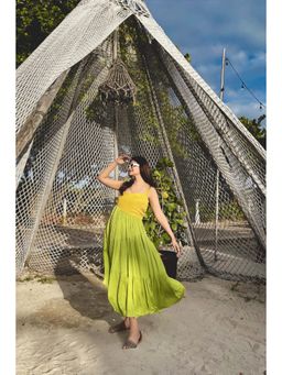 NEORA BY NEHAL CHOPRA - Green Asymmetrical Gather Dress
