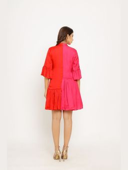 NEORA BY NEHAL CHOPRA - Red Half And Half Dress