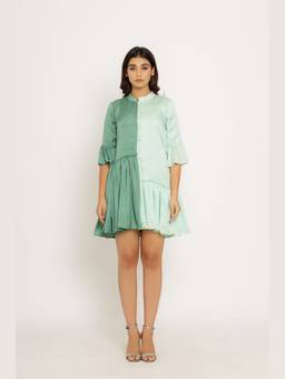 NEORA BY NEHAL CHOPRA - Green Half And Half Dress