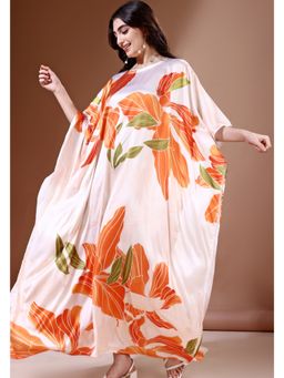 LABEL AARNA - Tangerine Blossom Soft Satin Kaftan Dress With Digital Print