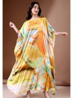 LABEL AARNA - Sunset Bloom Soft Satin Kaftan Dress With Digital Print