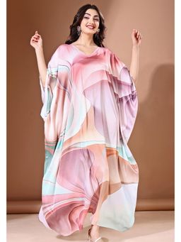 LABEL AARNA - Dreamwave Pink Soft Satin Kaftan Dress