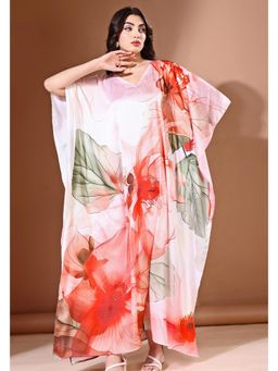 LABEL AARNA - Scarlet Garden Soft Satin Kaftan Dress With Digital Print