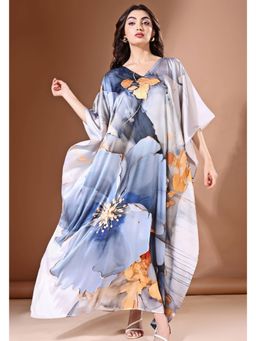 LABEL AARNA - Moonlight Ash Soft Satin Kaftan Dress With Digital Print