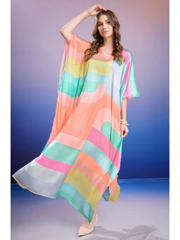 LABEL AARNA - Multicoloured Colorblock Soft Satin Kaftan Dress