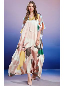 LABEL AARNA - Rosy Mist Soft Satin Kaftan Dress With Digital Print