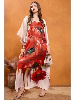 LABEL AARNA - Ivory Rose Soft Satin Kaftan Dress