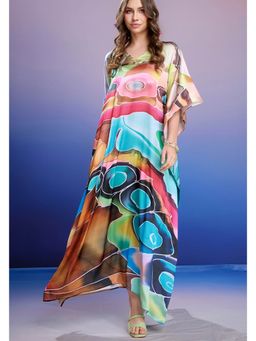 LABEL AARNA - Prismatic Bliss Soft Satin Kaftan Dress With Digital Print