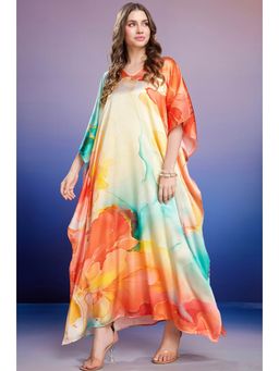 LABEL AARNA - Lush Meadows Yellow Soft Satin Kaftan Dress