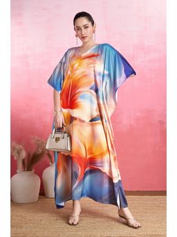 LABEL AARNA - Blue Blooming Azure Soft Satin Kaftan Dress