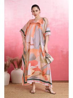 LABEL AARNA - Blush Pink Petals Soft Satin Kaftan Dress
