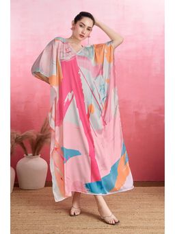 LABEL AARNA - Glossy Pink Glow Soft Satin Kaftan Dress