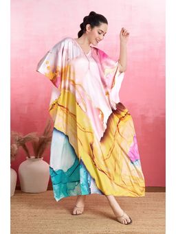 LABEL AARNA - Crystal Pink Cove Soft Satin Kaftan Dress