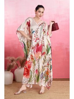 LABEL AARNA - Garden Bloom Multicoloured Soft Satin Kaftan Dress