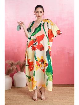 LABEL AARNA - Paintbrust Splash Soft Satin Kaftan Dress