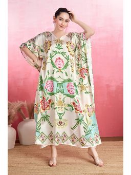 LABEL AARNA - Enchanted Cream Charm Soft Satin Kaftan Dress