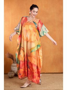 LABEL AARNA - Orange Autumn Spark Soft Satin Kaftan Dress