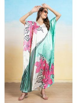 LABEL AARNA - Women Petal Mirage Soft Satin Kaftan Dress
