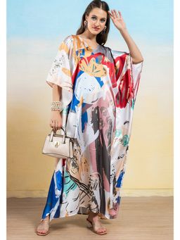 LABEL AARNA - Fiery Multicoloured Women Blaze Soft Satin Kaftan Dress