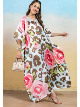 LABEL AARNA - Blue Women Blush Panther Soft Satin Kaftan Dress