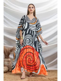 LABEL AARNA - Women Monochrome Twist Soft Satin Kaftan Dress
