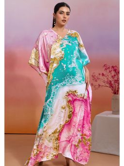 LABEL AARNA - Women Sorbet Shell Soft Satin Kaftan Dress With Digital Print