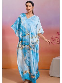LABEL AARNA - Women Skyline Marble Soft Satin Kaftan Dress With Digital Print