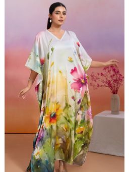LABEL AARNA - Multicoloured Women Garland Soft Satin Kaftan Dress