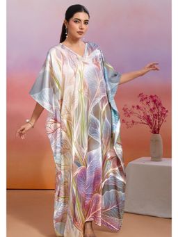 LABEL AARNA - Maple Canopy Multicoloured Women Soft Satin Kaftan Dress