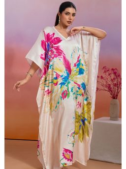 LABEL AARNA - Women Multicoloured Flutterwave Soft Satin Kaftan Dress
