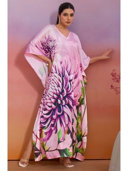 LABEL AARNA - Coral Pink Mist Soft Satin Women Kaftan Dress