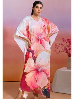 LABEL AARNA - Women Red Aloha Bloom Soft Satin Kaftan Dress