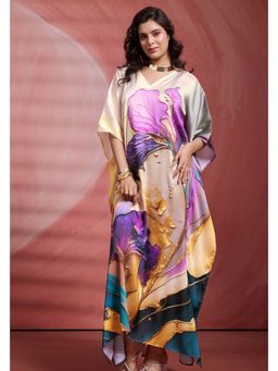 LABEL AARNA - Women Violet Grace Soft Satin Kaftan Dress With Digital Print