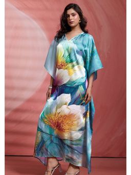 LABEL AARNA - Women Whisper Flora Soft Satin Kaftan Dress With Digital Print