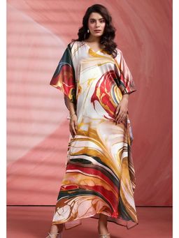 LABEL AARNA - Classic Multicoloured Marble Soft Satin Women Kaftan Dress