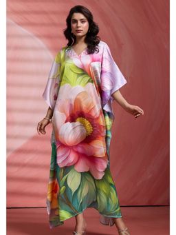 LABEL AARNA - Women Misty Petals Soft Satin Kaftan Dress With Digital Print
