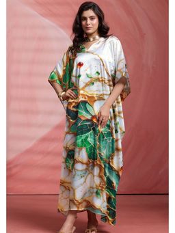 LABEL AARNA - Emerald Green Marble Soft Satin Women Kaftan Dress