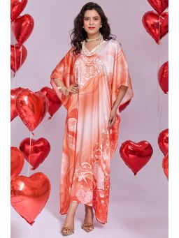 LABEL AARNA - Lovebird Orange Women Soft Satin Kaftan Dress