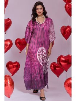 LABEL AARNA - Women Wineheart Soft Satin Kaftan Dress With Digital Print