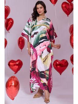 LABEL AARNA - Women Multicoloured Flow Swirl Soft Satin Kaftan Dress