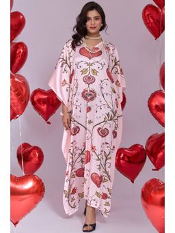 LABEL AARNA - Heartcore Pink Women Soft Satin Kaftan Dress