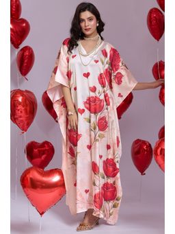 LABEL AARNA - Love Drip Women Cream Soft Satin Kaftan Dress